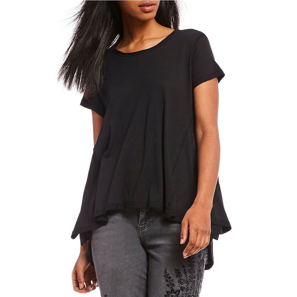 Free People Black Short Sleeve Flowing Top